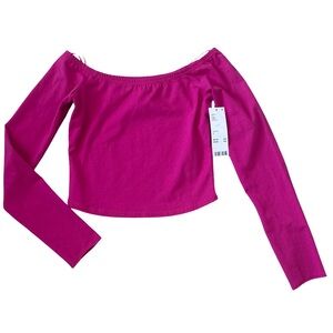 NWT Urban Outfitters BDG Off Shoulder Pink Fuchsia Long Sleeve Crop Top Small